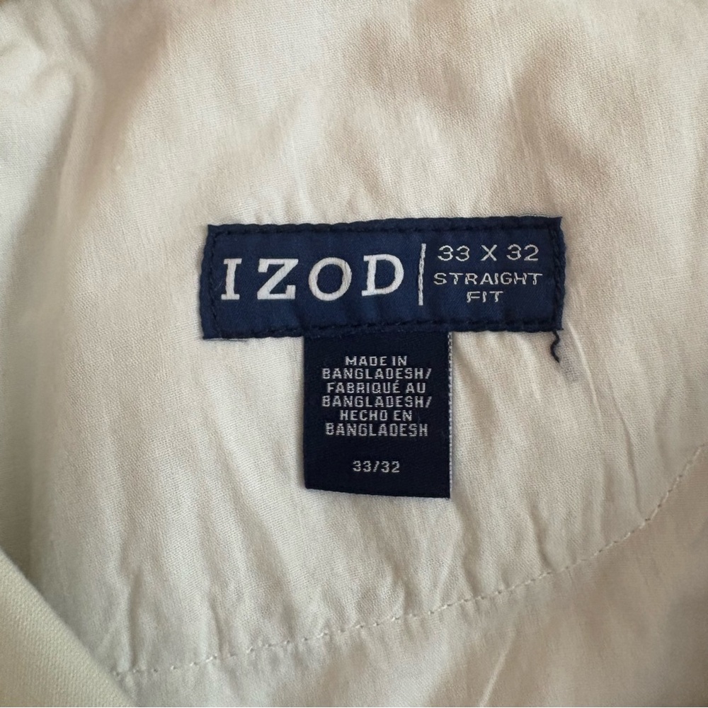 Izod Cream Chinos Classic Straight-Leg Mens 33 X 32 lightweight khakis golf work - Picture 6 of 10
